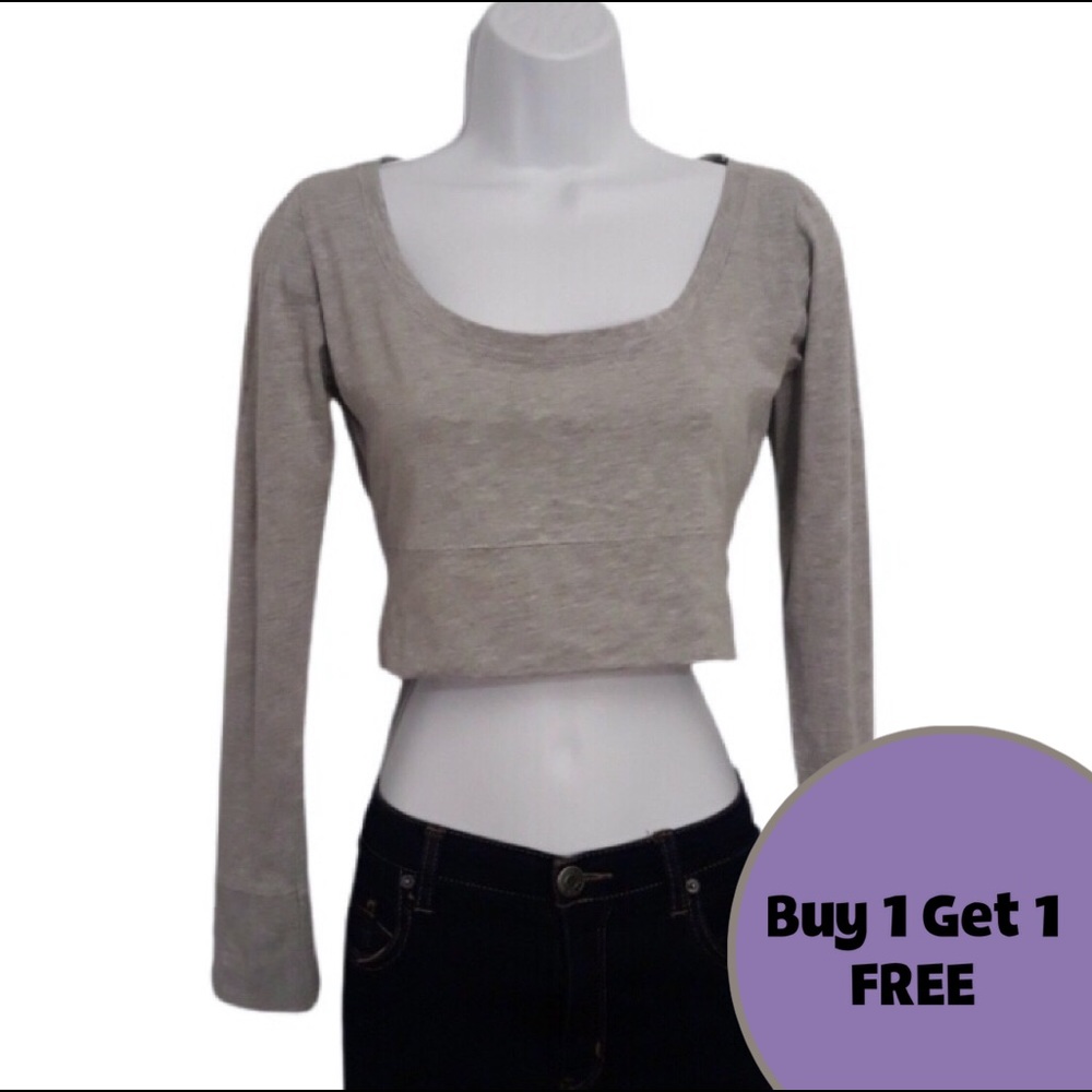🌟 Gray Long Sleeve Crop Top